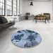 Round Abstract Denim Blue Modern Rug in a Office, abs1371