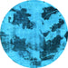 Round Machine Washable Abstract Light Blue Modern Rug, wshabs1371lblu