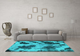 Machine Washable Abstract Turquoise Modern Area Rugs in a Living Room,, wshabs1371turq