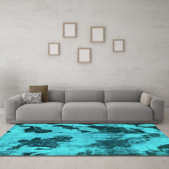 Machine Washable Abstract Turquoise Modern Area Rugs in a Living Room,, wshabs1371turq