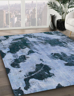 Machine Washable Abstract Denim Blue Rug in a Family Room, wshabs1371