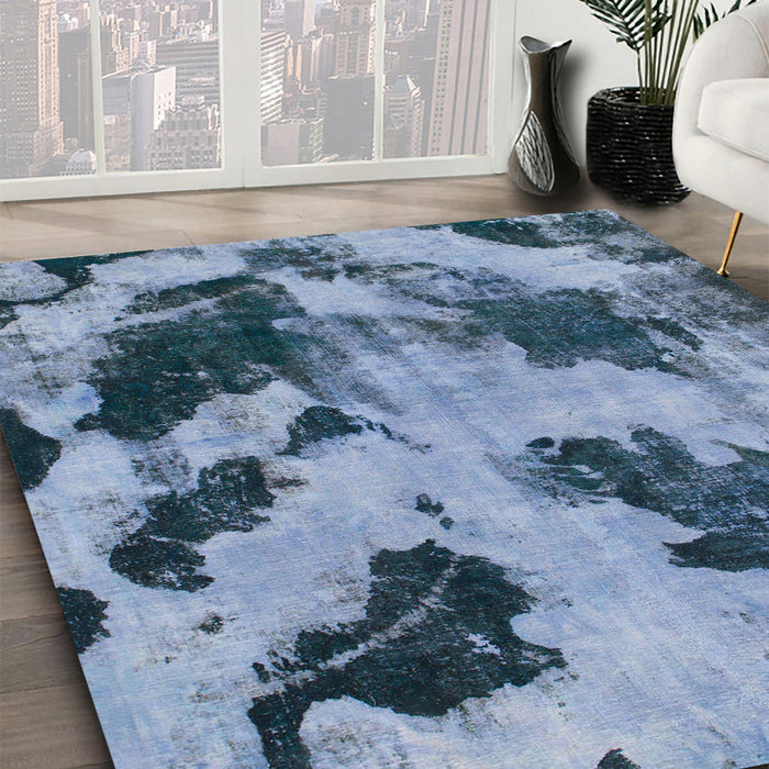 Machine Washable Abstract Denim Blue Rug in a Family Room, wshabs1371