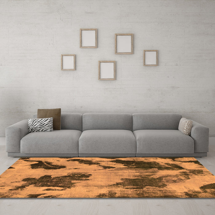 Machine Washable Abstract Orange Modern Area Rugs in a Living Room, wshabs1371org