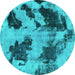 Round Machine Washable Abstract Turquoise Modern Area Rugs, wshabs1371turq