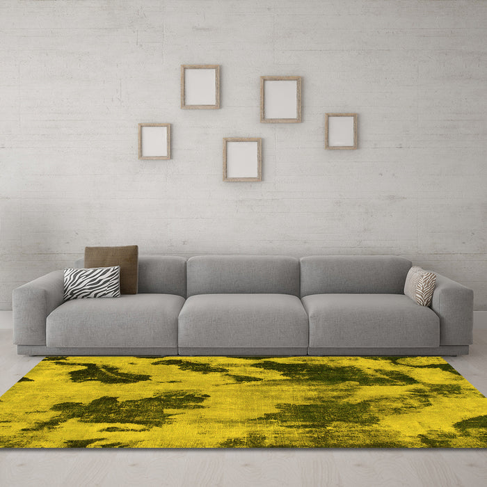 Machine Washable Abstract Yellow Modern Rug in a Living Room, wshabs1371yw