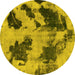 Round Abstract Yellow Modern Rug, abs1371yw