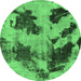 Round Machine Washable Abstract Emerald Green Modern Area Rugs, wshabs1371emgrn