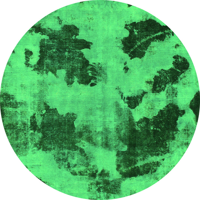 Round Machine Washable Abstract Green Modern Area Rugs, wshabs1371grn