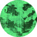 Round Machine Washable Abstract Green Modern Area Rugs, wshabs1371grn
