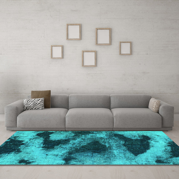Machine Washable Abstract Turquoise Modern Area Rugs in a Living Room,, wshabs1372turq