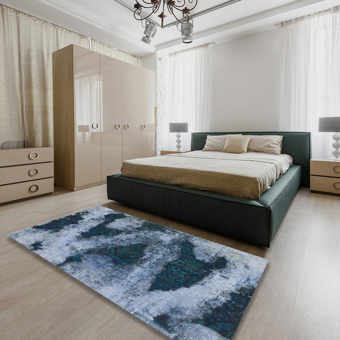 Machine Washable Abstract Columbia Blue Rug in a Bedroom, wshabs1372