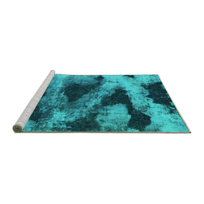 Sideview of Machine Washable Abstract Turquoise Modern Area Rugs, wshabs1372turq
