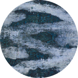 Round Machine Washable Abstract Columbia Blue Rug, wshabs1372