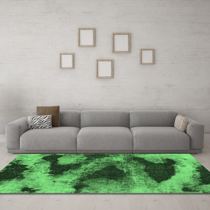 Machine Washable Abstract Emerald Green Modern Area Rugs in a Living Room,, wshabs1372emgrn