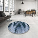 Round Abstract Columbia Blue Modern Rug in a Office, abs1372