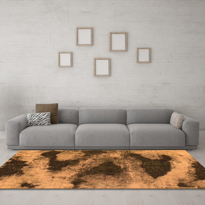 Machine Washable Abstract Orange Modern Area Rugs in a Living Room, wshabs1372org