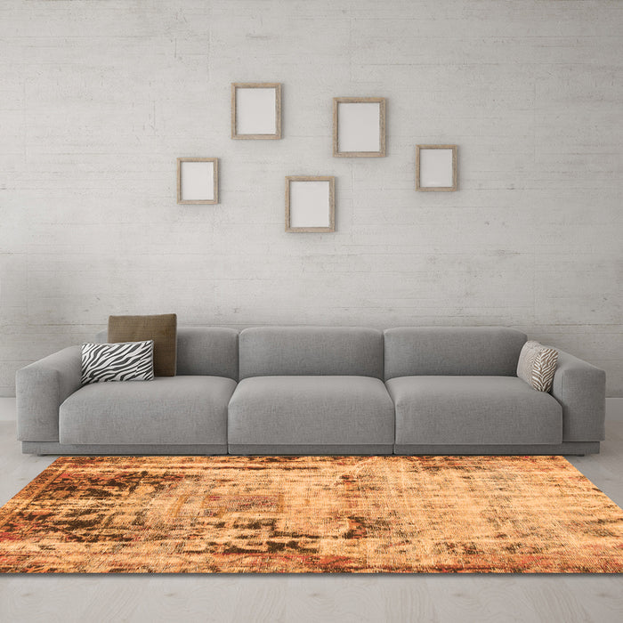 Machine Washable Abstract Orange Modern Area Rugs in a Living Room, wshabs1373org