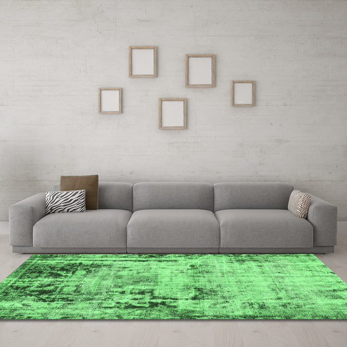 Machine Washable Abstract Emerald Green Modern Area Rugs in a Living Room,, wshabs1373emgrn