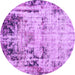 Round Machine Washable Abstract Purple Modern Area Rugs, wshabs1373pur