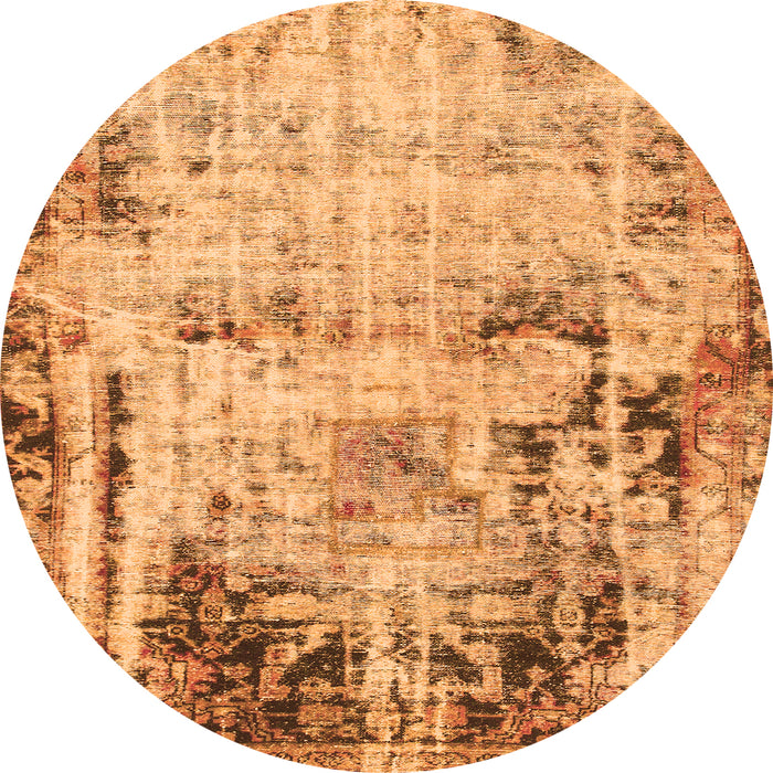 Round Machine Washable Abstract Orange Modern Area Rugs, wshabs1373org