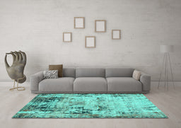 Machine Washable Abstract Turquoise Modern Area Rugs in a Living Room,, wshabs1373turq