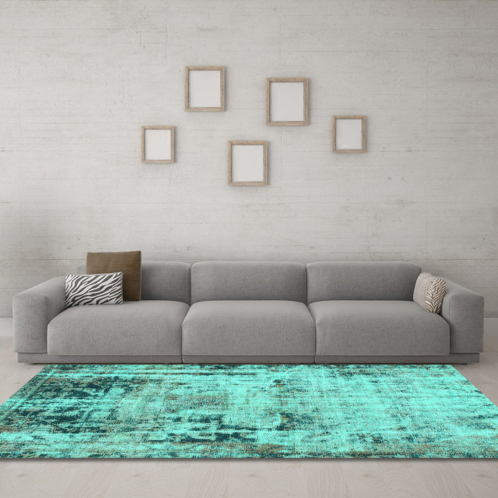 Machine Washable Abstract Turquoise Modern Area Rugs in a Living Room,, wshabs1373turq