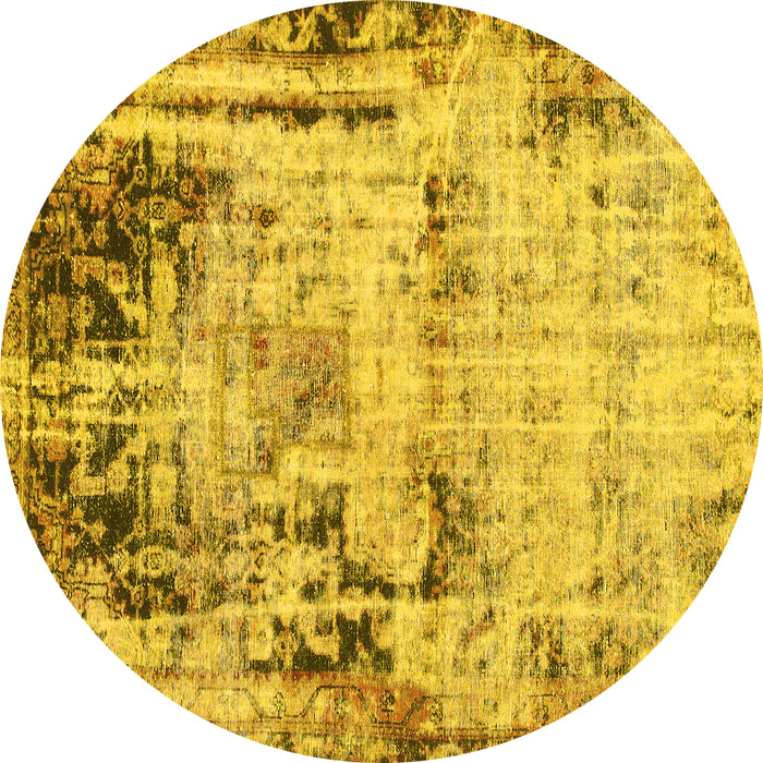 Round Machine Washable Abstract Yellow Modern Rug, wshabs1373yw