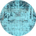 Round Abstract Light Blue Modern Rug, abs1373lblu