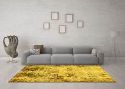 Machine Washable Abstract Yellow Modern Rug in a Living Room, wshabs1373yw
