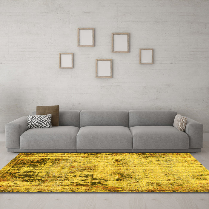 Machine Washable Abstract Yellow Modern Rug in a Living Room, wshabs1373yw