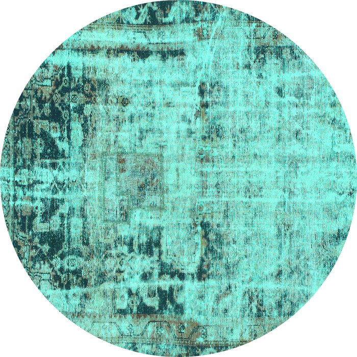 Round Machine Washable Abstract Turquoise Modern Area Rugs, wshabs1373turq