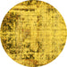 Round Abstract Yellow Modern Rug, abs1373yw