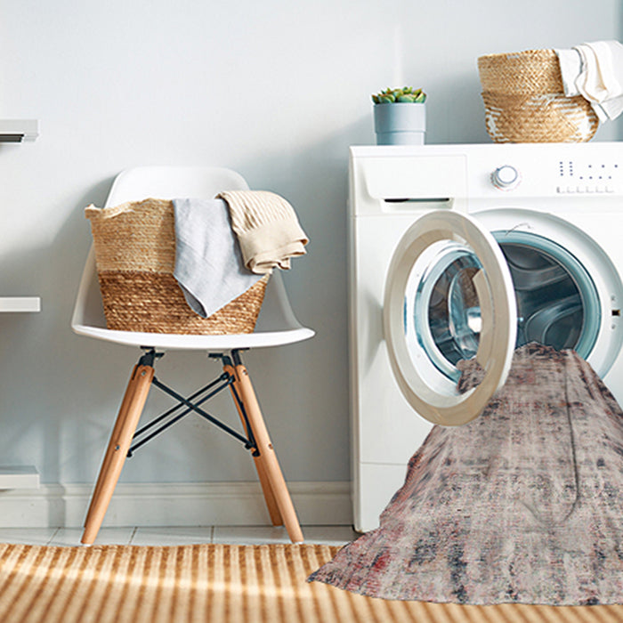 Machine Washable Abstract Mauve Taupe Purple Rug in a Washing Machine, wshabs1373