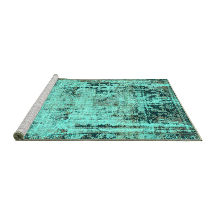 Sideview of Machine Washable Abstract Turquoise Modern Area Rugs, wshabs1373turq