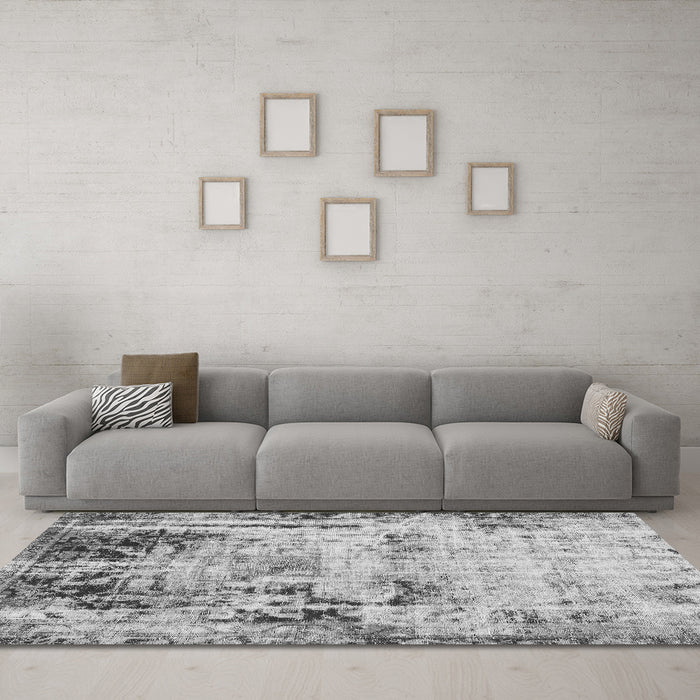 Machine Washable Abstract Gray Modern Rug in a Living Room,, wshabs1373gry