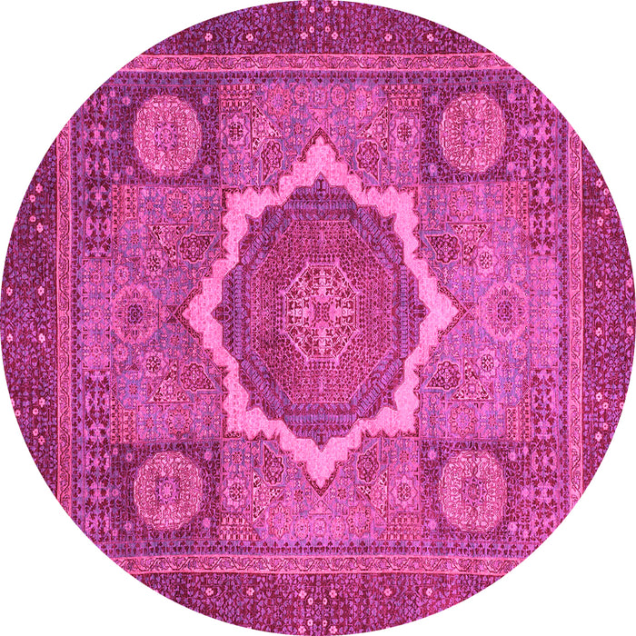 Round Machine Washable Abstract Pink Modern Rug, wshabs1374pnk