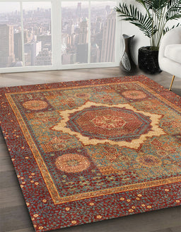 Abstract Orange Brown Modern Rug in Family Room, abs1374