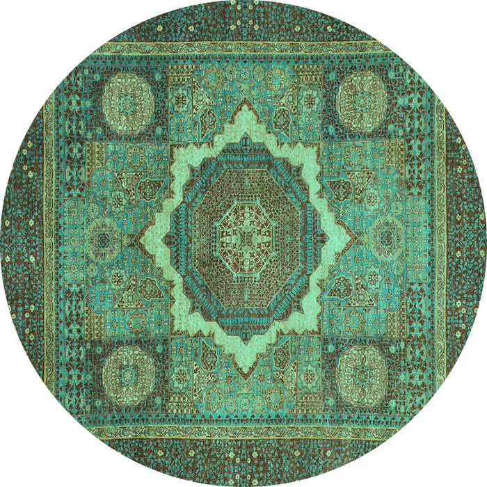 Round Abstract Turquoise Modern Rug, abs1374turq