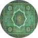 Round Abstract Turquoise Modern Rug, abs1374turq