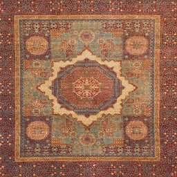 Square Abstract Orange Brown Modern Rug, abs1374