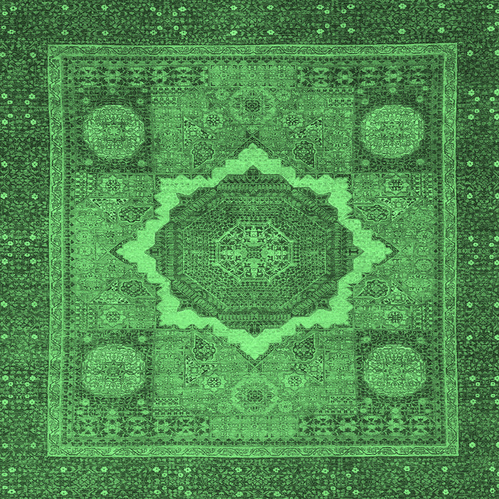 Square Machine Washable Abstract Emerald Green Modern Area Rugs, wshabs1374emgrn