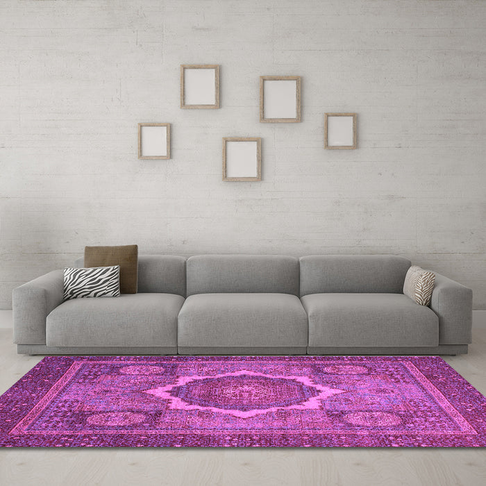 Machine Washable Abstract Purple Modern Area Rugs in a Living Room, wshabs1374pur