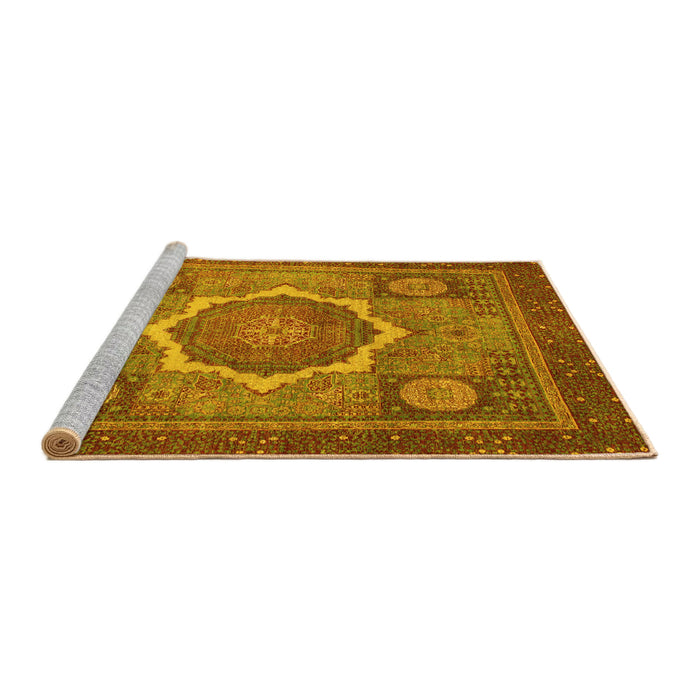 Sideview of Machine Washable Abstract Yellow Modern Rug, wshabs1374yw
