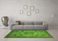 Machine Washable Abstract Green Modern Rug, wshabs1374grn