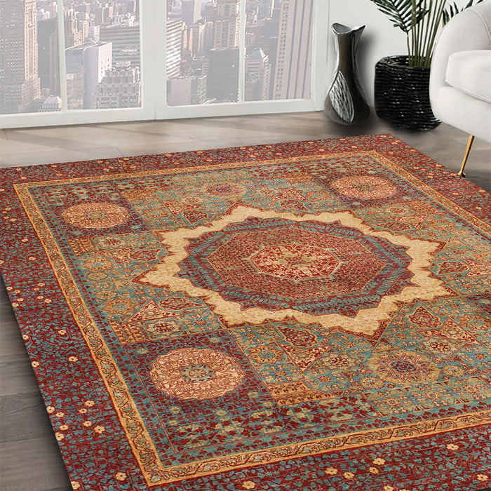 Abstract Orange Brown Modern Rug in Family Room, abs1374