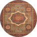 Round Abstract Orange Brown Modern Rug, abs1374