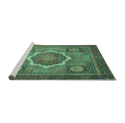 Sideview of Machine Washable Abstract Turquoise Modern Area Rugs, wshabs1374turq