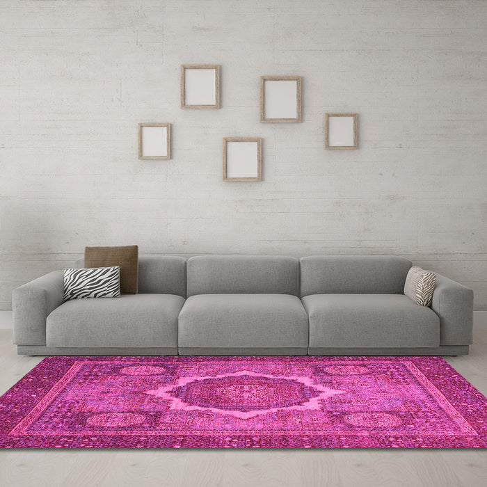 Machine Washable Abstract Pink Modern Rug in a Living Room, wshabs1374pnk