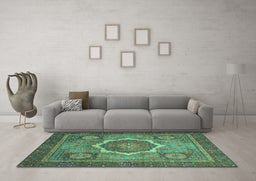 Machine Washable Abstract Turquoise Modern Area Rugs in a Living Room,, wshabs1374turq