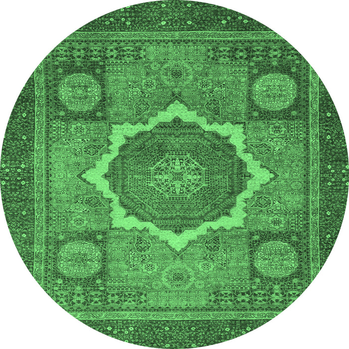 Round Machine Washable Abstract Emerald Green Modern Area Rugs, wshabs1374emgrn